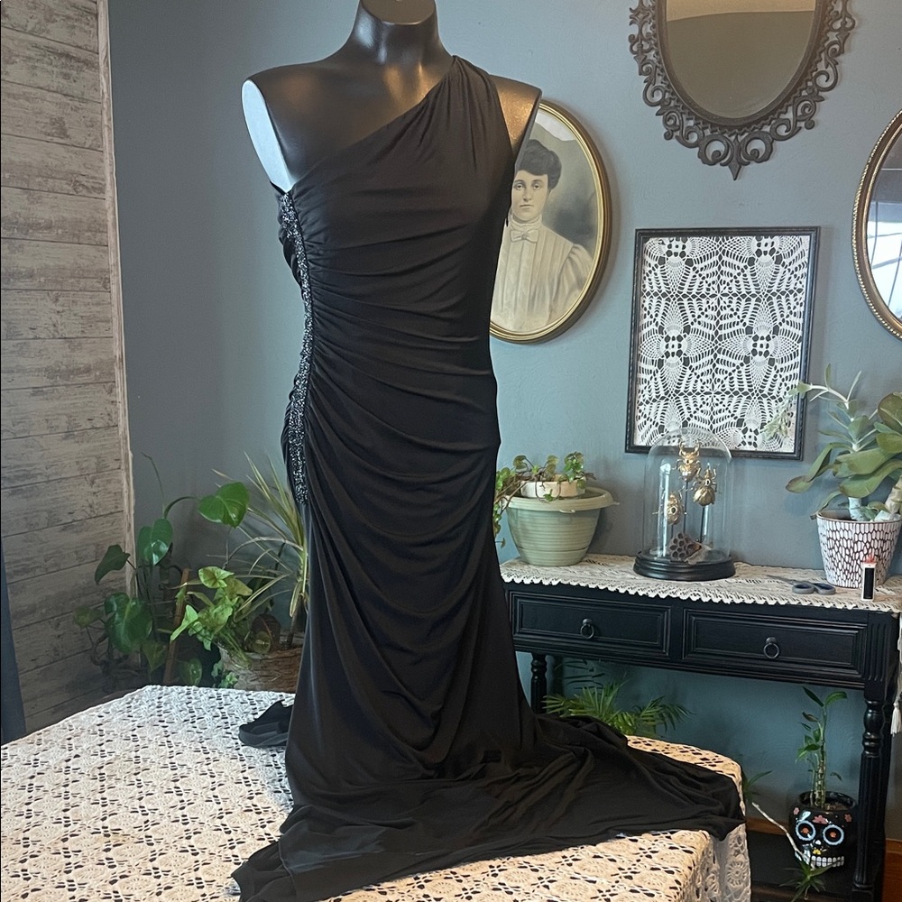 Adrianna Papell Black One-Shoulder Dress